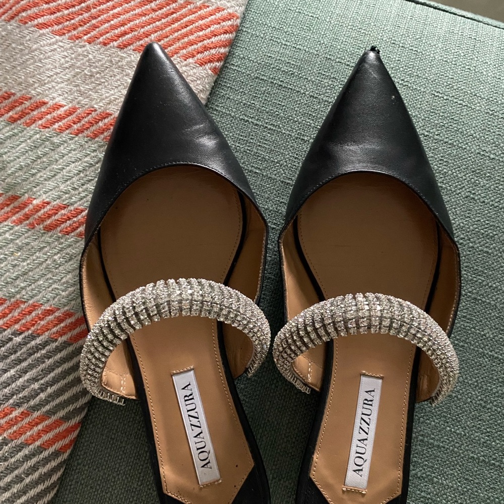 Aquazzura Black Heels with Crystal Straps